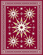 Crimson Starburst Geometric Border Rug