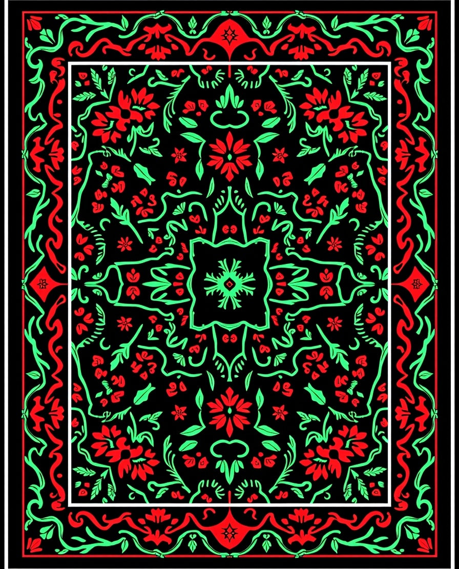 Crimson Green Floral Lattice Rug