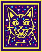 Vibrant Yellow Cat Cosmic Stars Rug