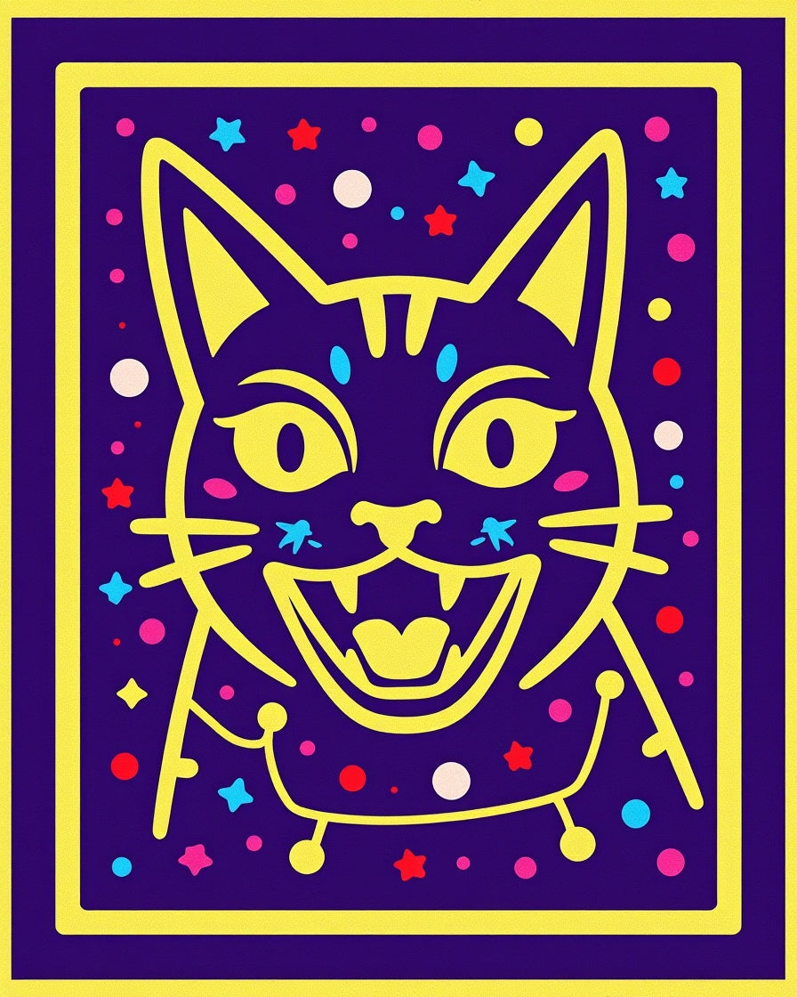 Vibrant Yellow Cat Cosmic Stars Rug
