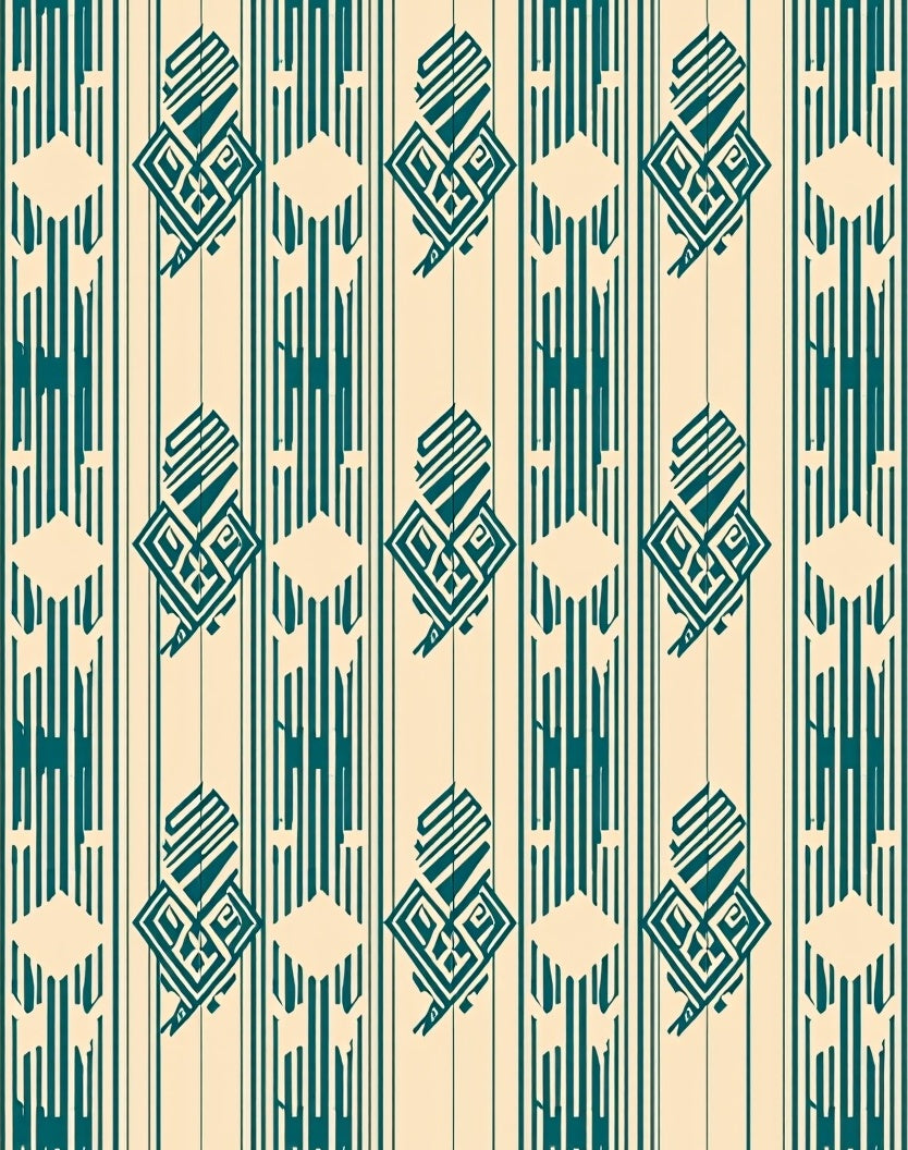 Cream Teal Geometric Diamond Stripes Rug