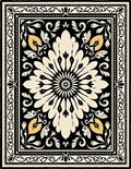 Cream Black Floral Medallion Rug