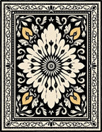 Cream Black Floral Medallion Rug