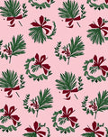 Botanical Wreath Crimson Bow Pink Background Rug