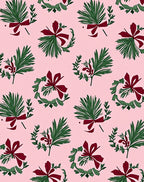 Botanical Wreath Crimson Bow Pink Background Rug