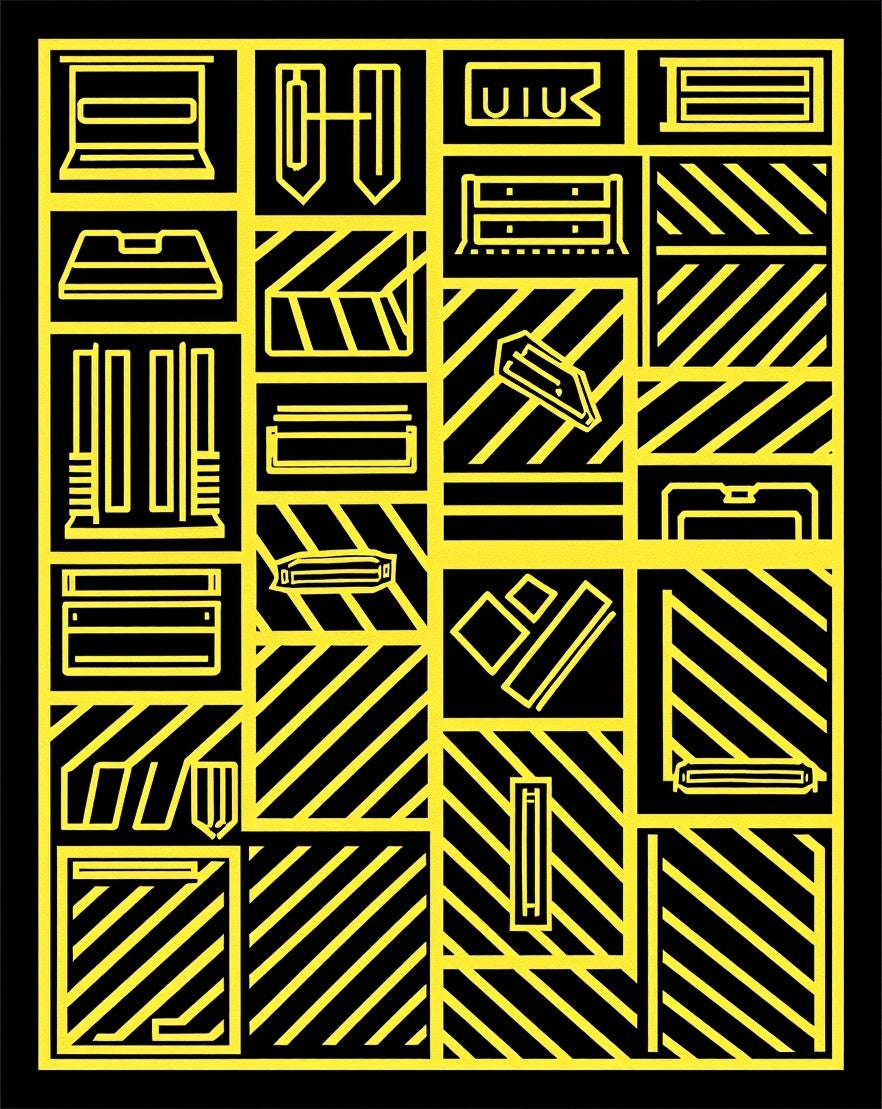 Bold Yellow Geometric Construction Icons Rug