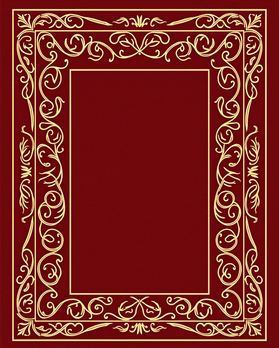 Ornate Gold Crimson Scroll Border Rug