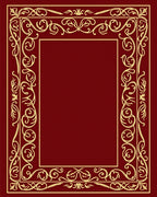 Ornate Gold Crimson Scroll Border Rug