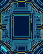 Cybernetic Blue Yellow Circuit Rug