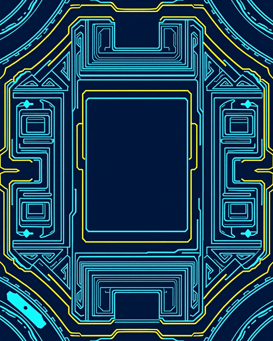 Cybernetic Blue Yellow Circuit Rug