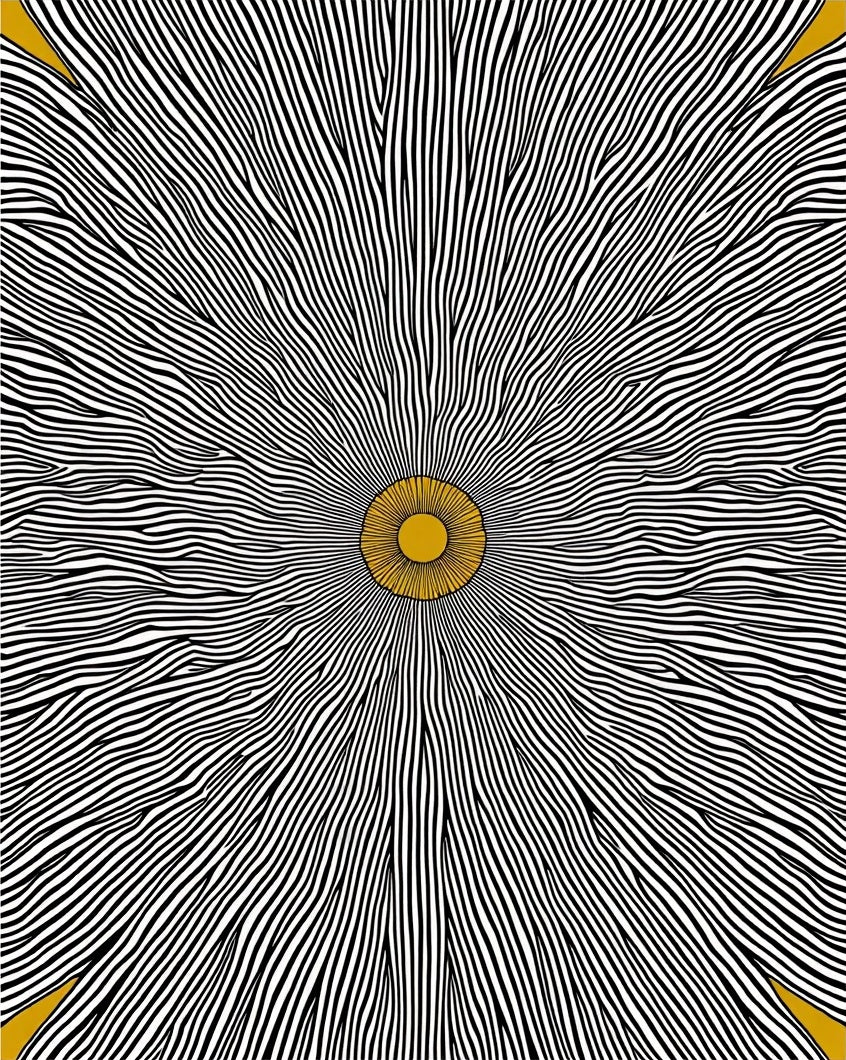 Abstract Gold Sunburst Black White Lines Rug