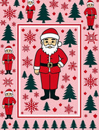 Festive Red Santa Claus Snowflakes Trees Rug