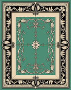 Ornate Teal Floral Scrollwork Rug