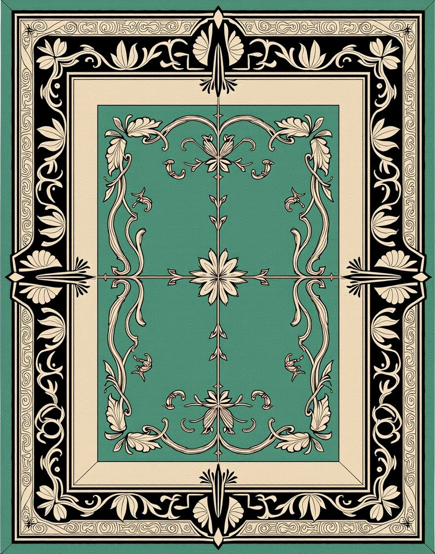 Ornate Teal Floral Scrollwork Rug
