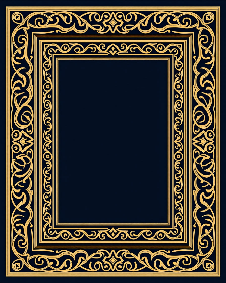 Golden Intertwined Scrollwork Border Rug