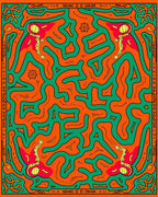 Vibrant Orange Green Tribal Maze Rug