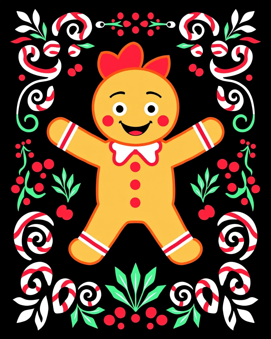 Cheerful Gingerbread Man Holiday Frame Rug