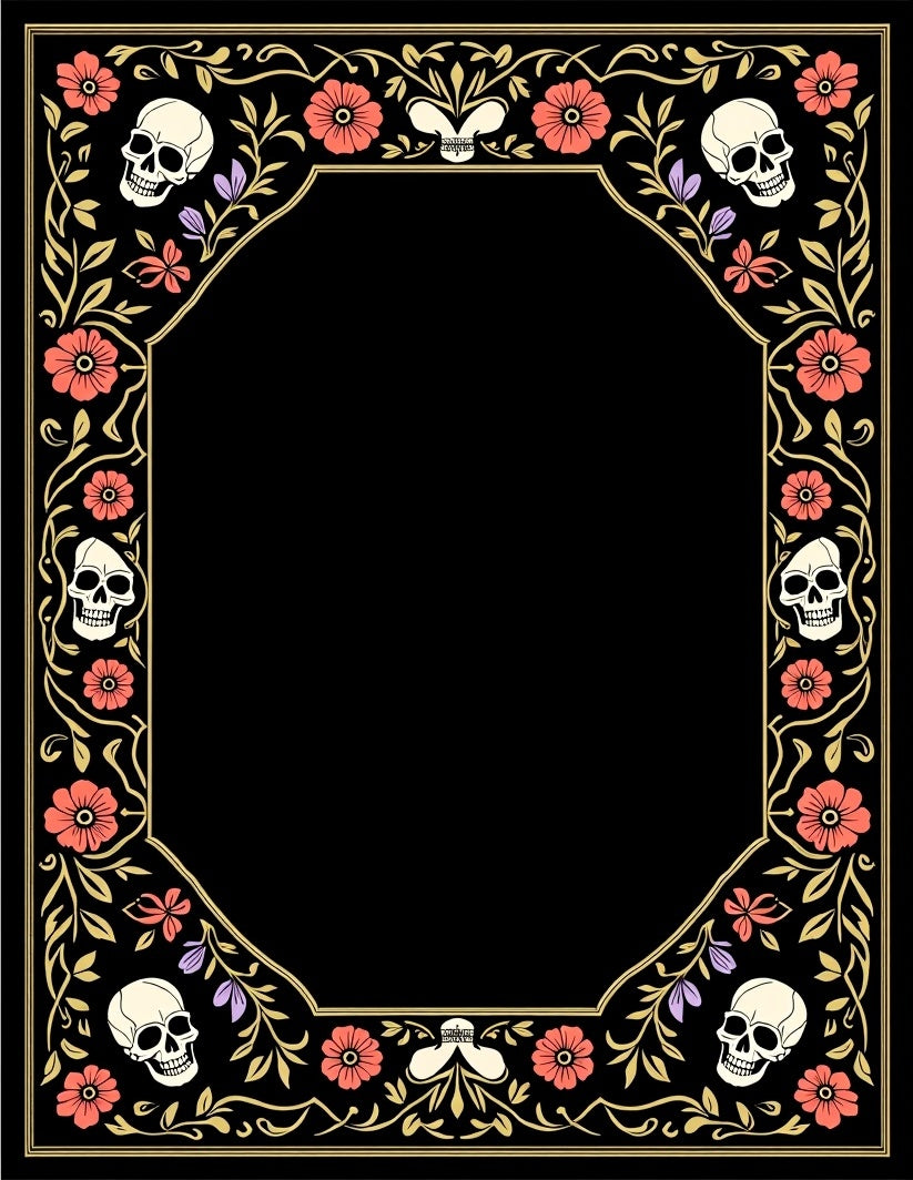 Ornate Skulls Floral Border Rug