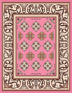 Pink Floral Medallion Frame Rug
