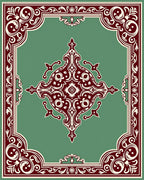 Deep Red Ivory Floral Border Rug