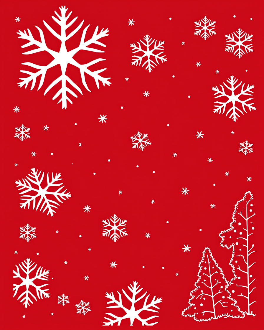 Crimson Snowflake Winter Forest Rug