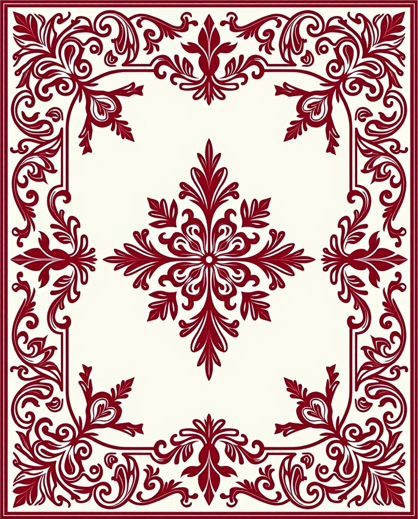 Deep Red Floral Medallion Square Rug