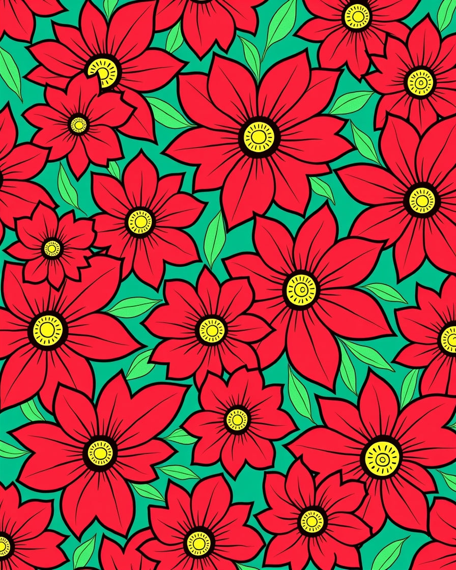 Vibrant Red Floral Midcentury Modern Rug
