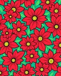 Vibrant Red Floral Midcentury Modern Rug