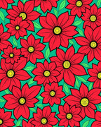 Vibrant Red Floral Midcentury Modern Rug
