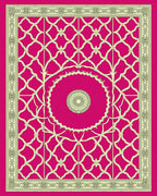 Ornate Golden Trellis Medallion Fuchsia Rug