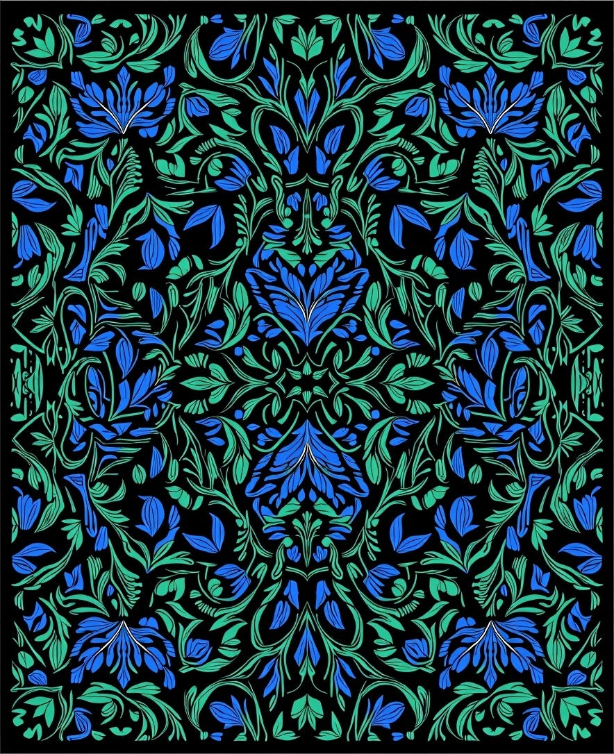 Blue Green Floral Art Nouveau Rug