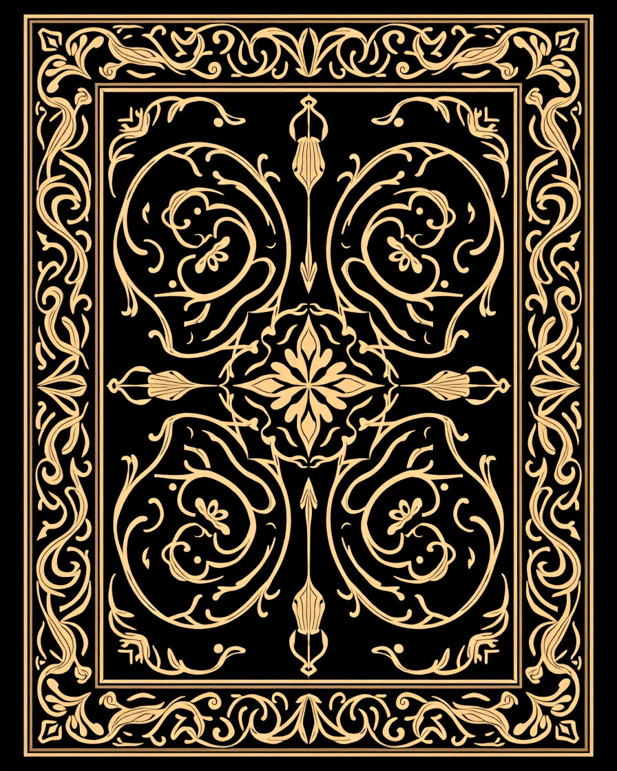 Ornate Gold Black Floral Swirl Rug