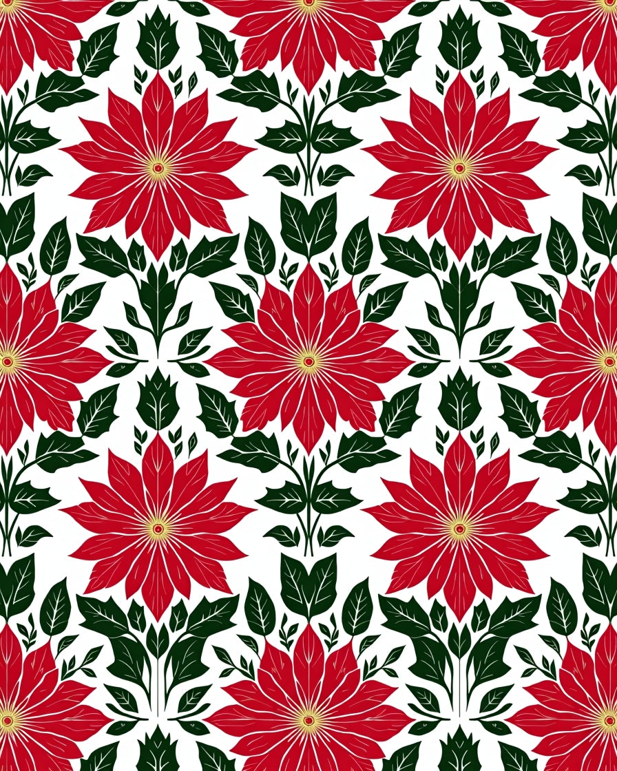 Bold Red Poinsettia Botanical Repeat Rug
