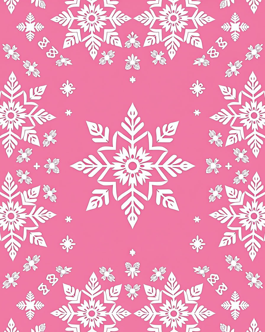Pink White Snowflake Border Array Rug