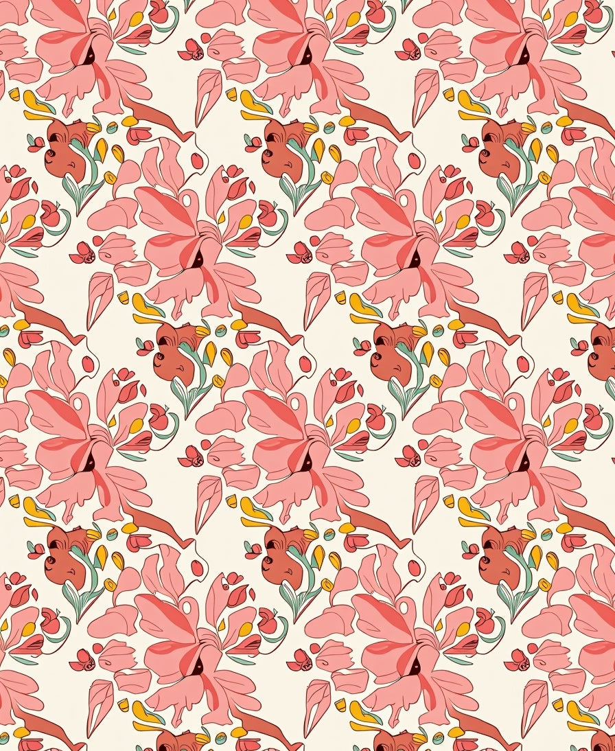 Coral Pink Floral Whimsical Composition Rug