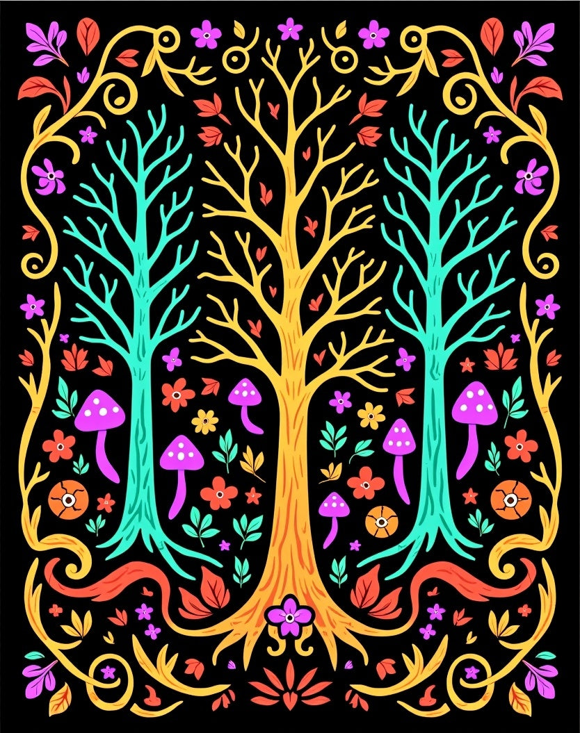 Whimsical Forest of Three Trees Rug
