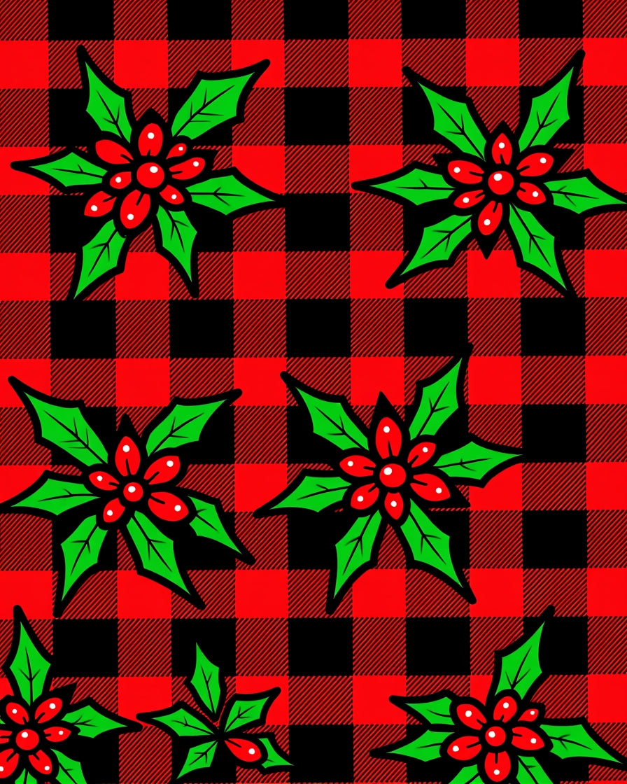 Red Black Buffalo Check Holly Blooms Rug