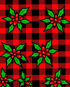 Red Black Buffalo Check Holly Blooms Rug