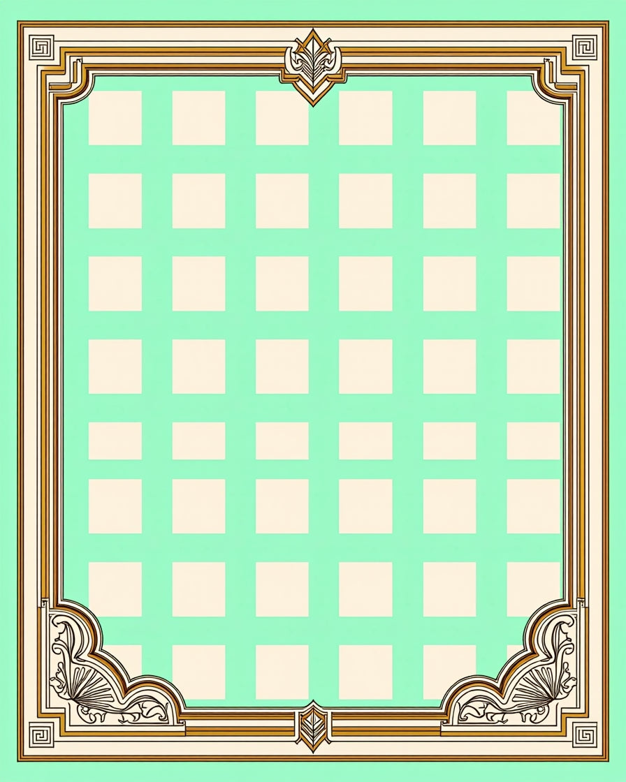 Mint Green Square Grid Ornate Border Rug