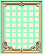 Mint Green Square Grid Ornate Border Rug