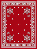 Crimson White Snowflake Medallion Border Rug