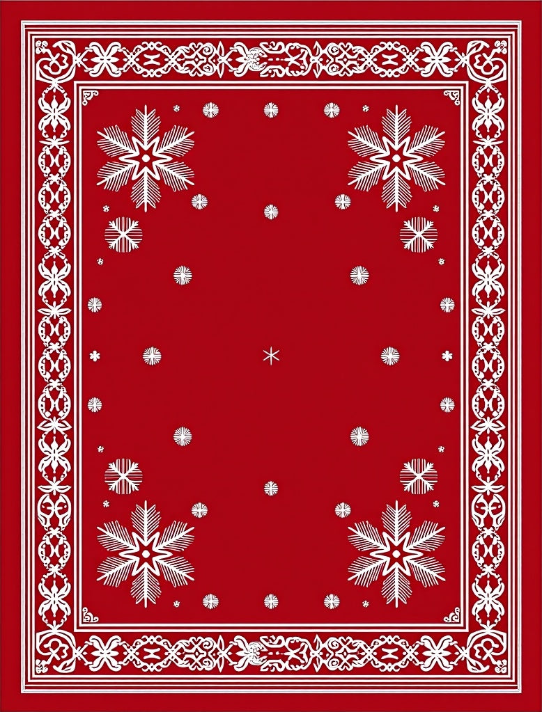 Crimson White Snowflake Medallion Border Rug