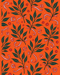 Vibrant Orange Green Leaf Swirl Rug