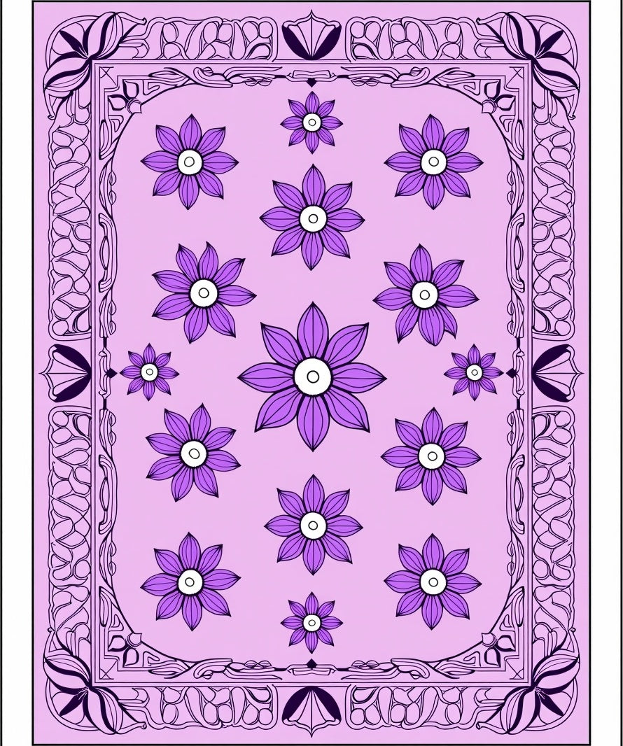 Art Nouveau Lilac Floral Frame Rug