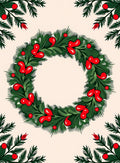 Festive Green Wreath Red Berry Garland Rug
