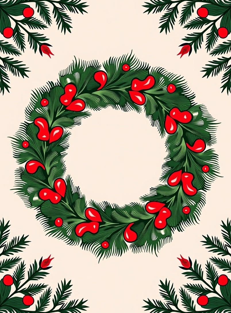 Festive Green Wreath Red Berry Garland Rug
