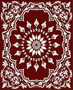 Crimson Ornate Leaf Mandala Rug