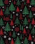 Festive Red Green Pine Snowflakes Rug