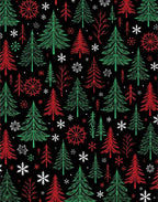 Festive Red Green Pine Snowflakes Rug