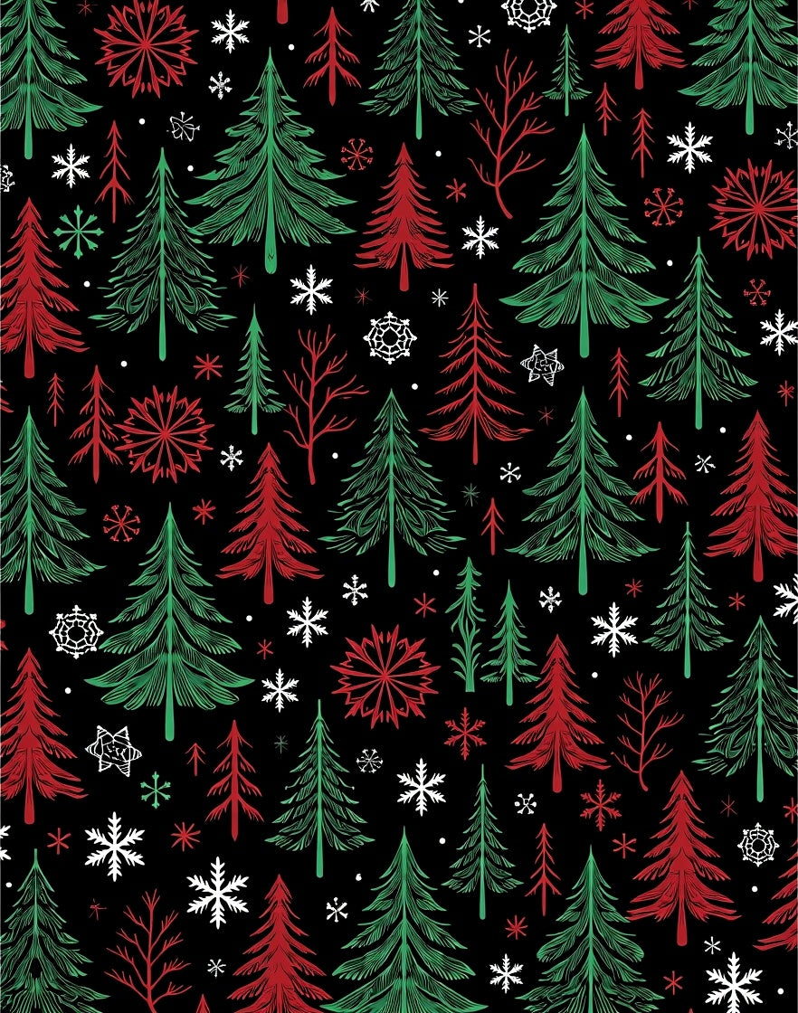 Festive Red Green Pine Snowflakes Rug